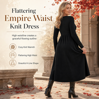 Women's Casual Loose Fit Solid Color Long Sleeve Crew Neck Dress