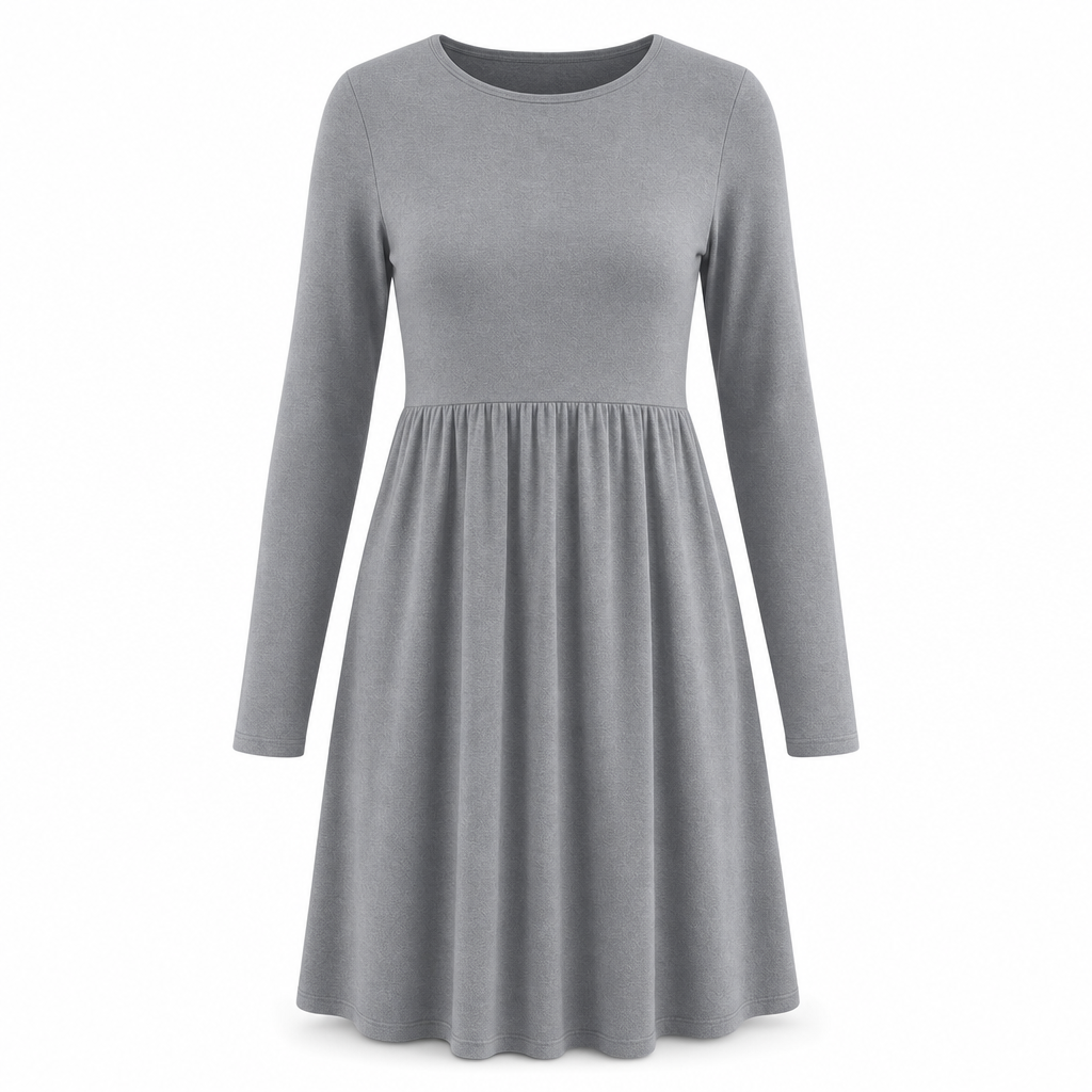 Women's Casual Loose Fit Solid Color Long Sleeve Crew Neck Dress