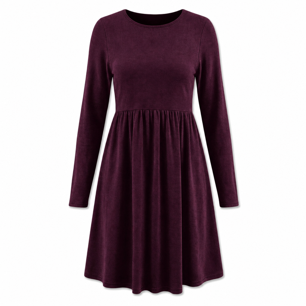 Women's Casual Loose Fit Solid Color Long Sleeve Crew Neck Dress
