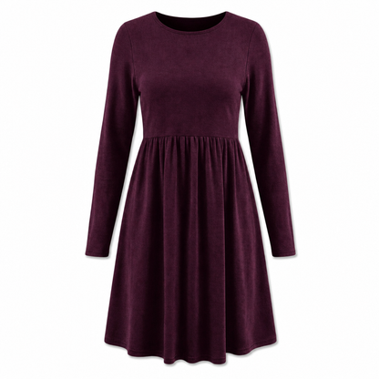 Women's Casual Loose Fit Solid Color Long Sleeve Crew Neck Dress