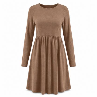 Women's Casual Loose Fit Solid Color Long Sleeve Crew Neck Dress
