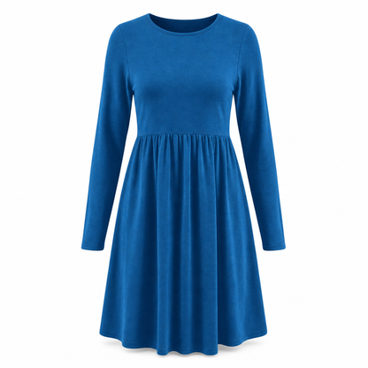 Women's Casual Loose Fit Solid Color Long Sleeve Crew Neck Dress