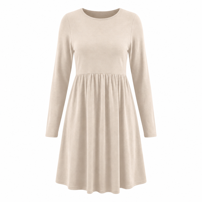 Women's Casual Loose Fit Solid Color Long Sleeve Crew Neck Dress
