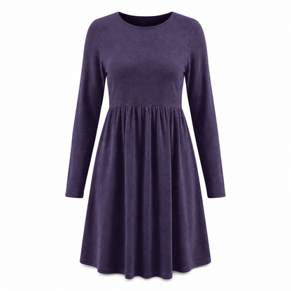Women's Casual Loose Fit Solid Color Long Sleeve Crew Neck Dress