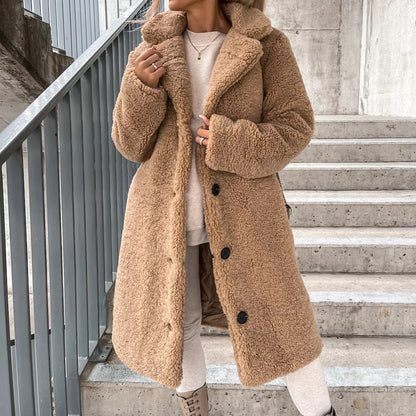 Women's Warm Plush Button-Down Lapel Coat