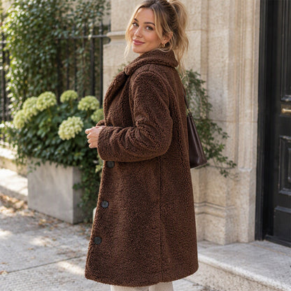 Women's Warm Plush Button-Down Lapel Coat