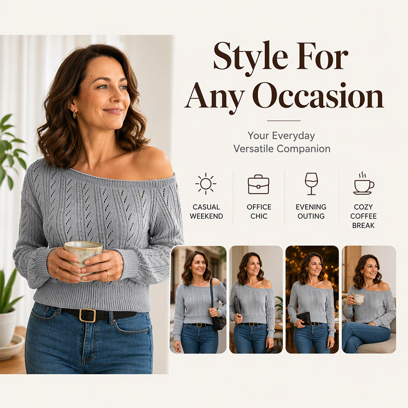 🧶 Elegant Shoulder Line, Waist-Framing Fit | Women's Off-The-Shoulder Cropped Knit Sweater