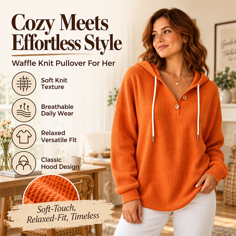 Women's Waffle Knit Henley Hooded Sweatshirt