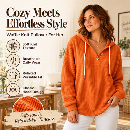Women's Waffle Knit Henley Hooded Sweatshirt