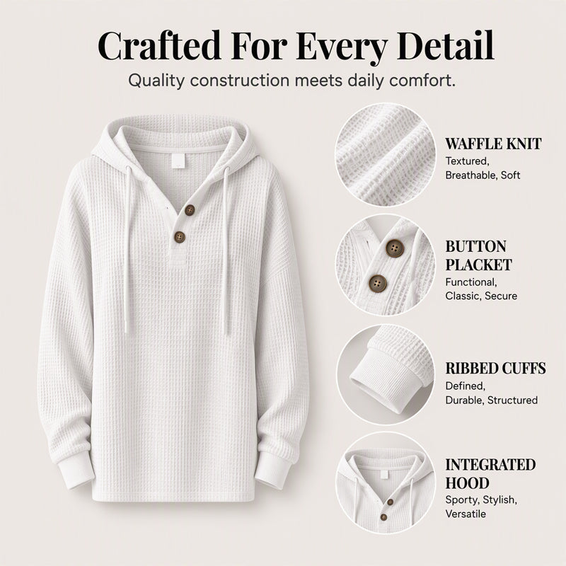 Women's Waffle Knit Henley Hooded Sweatshirt