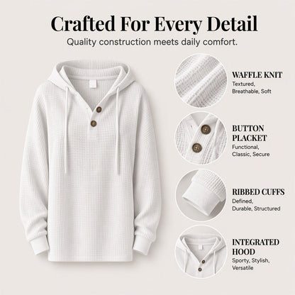 Women's Waffle Knit Henley Hooded Sweatshirt