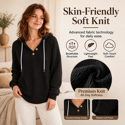 Women's Waffle Knit Henley Hooded Sweatshirt