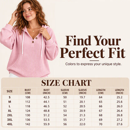 Women's Waffle Knit Henley Hooded Sweatshirt