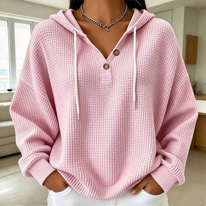 Women's Waffle Knit Henley Hooded Sweatshirt