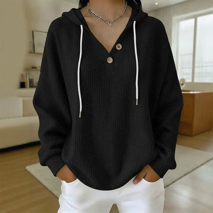 Women's Waffle Knit Henley Hooded Sweatshirt