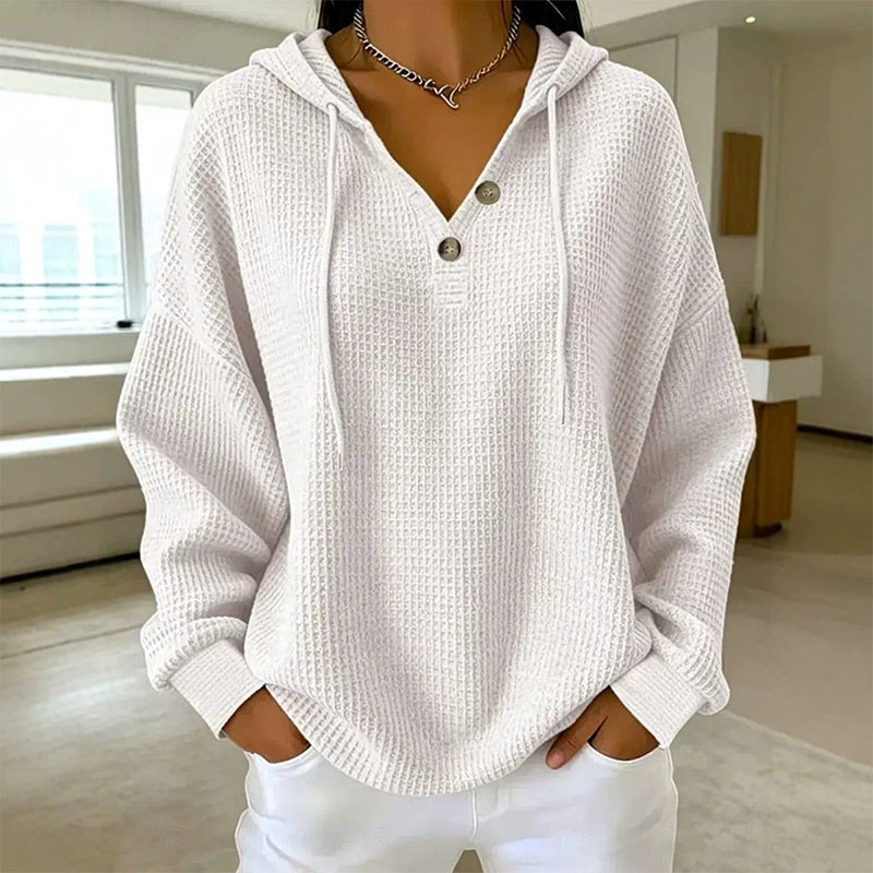 Women's Waffle Knit Henley Hooded Sweatshirt