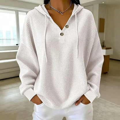 Women's Waffle Knit Henley Hooded Sweatshirt