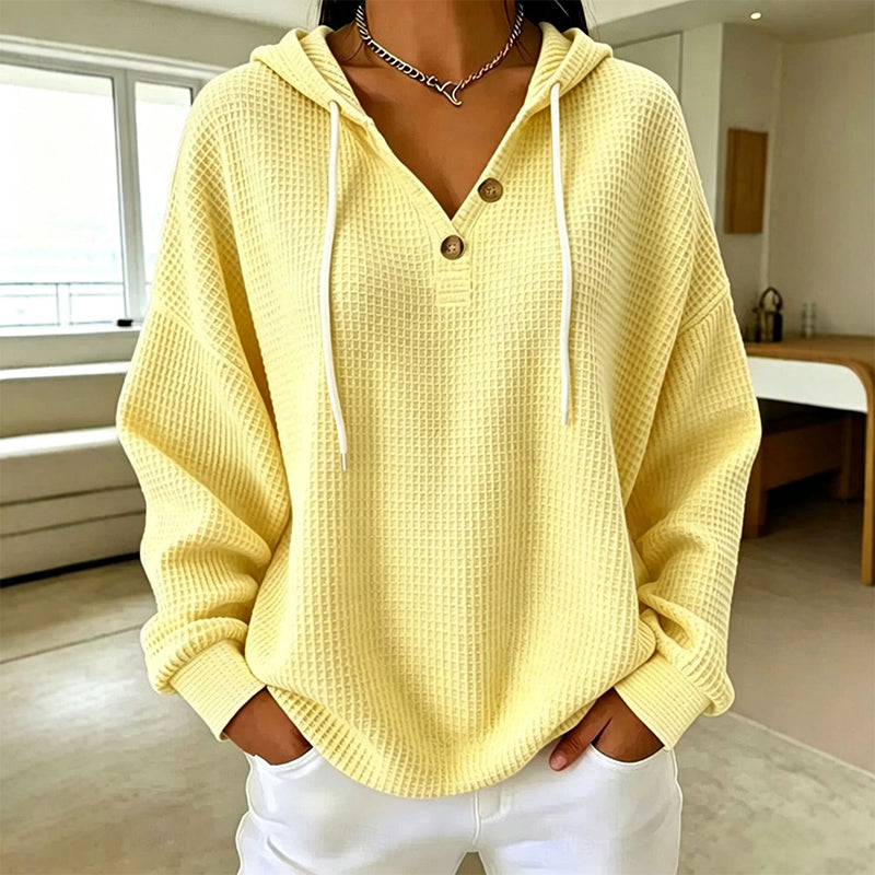 Women's Waffle Knit Henley Hooded Sweatshirt