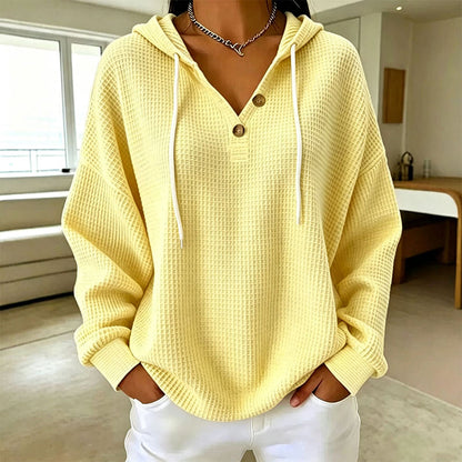 Women's Waffle Knit Henley Hooded Sweatshirt