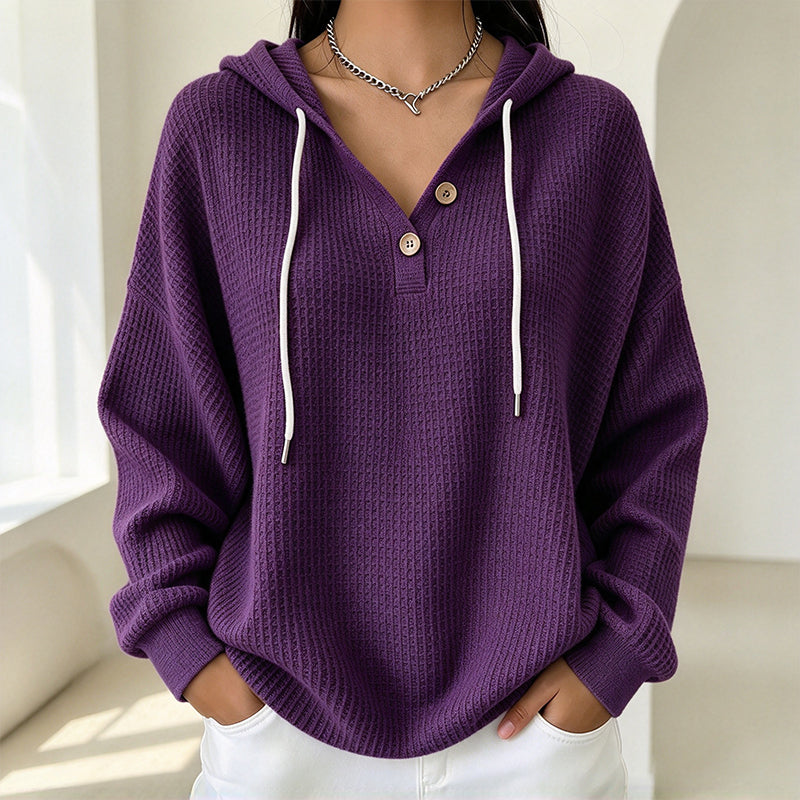 Women's Waffle Knit Henley Hooded Sweatshirt