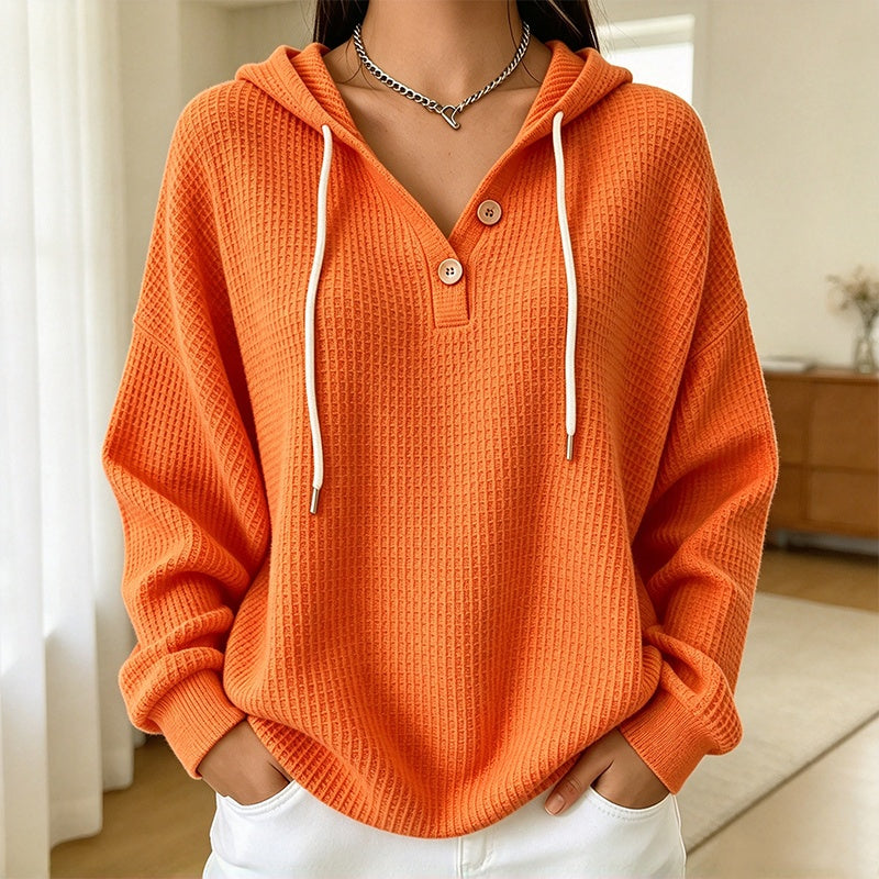 Women's Waffle Knit Henley Hooded Sweatshirt