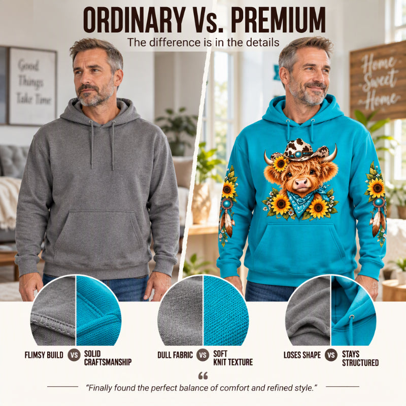 Men's Highland Cow Printed Hoodie with Pocket