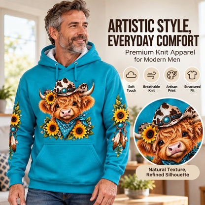 Men's Highland Cow Printed Hoodie with Pocket