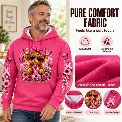 Men's Highland Cow Printed Hoodie with Pocket