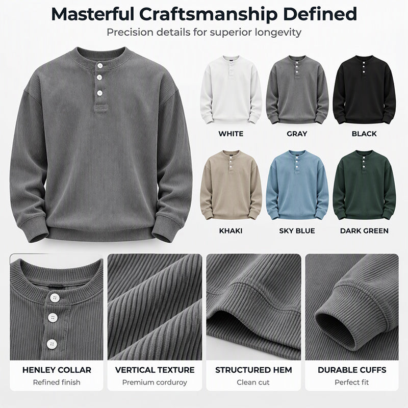 Men's Casual Corduroy Long Sleeve Henley Top