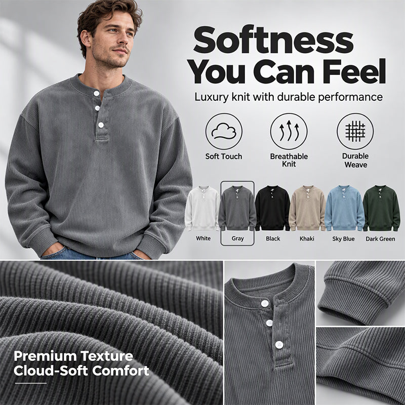 Men's Casual Corduroy Long Sleeve Henley Top