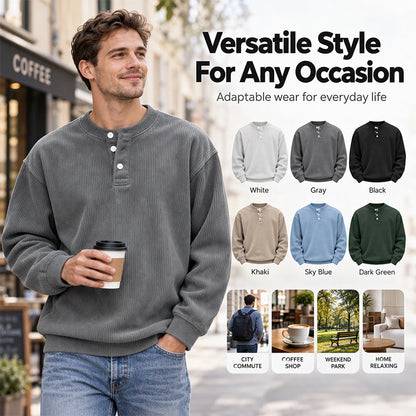 Men's Casual Corduroy Long Sleeve Henley Top