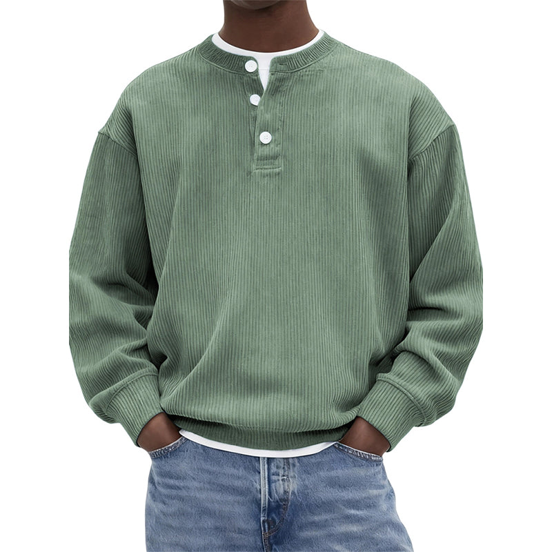 Men's Casual Corduroy Long Sleeve Henley Top