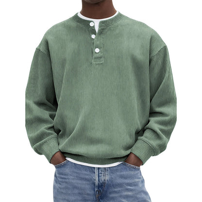 Men's Casual Corduroy Long Sleeve Henley Top