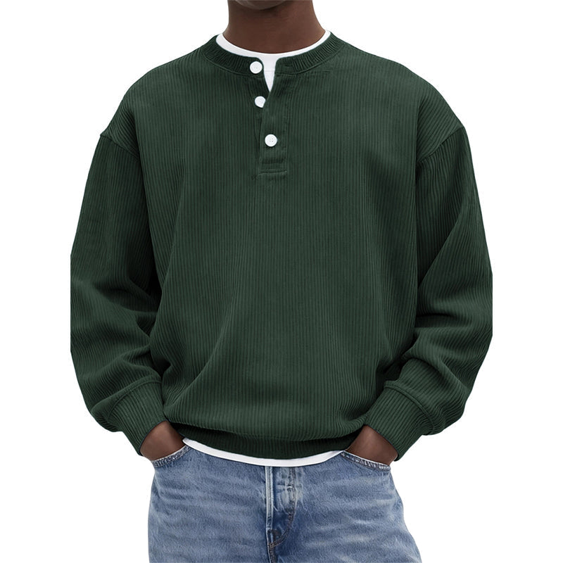 Men's Casual Corduroy Long Sleeve Henley Top