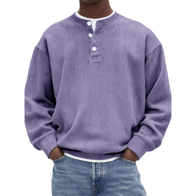 Men's Casual Corduroy Long Sleeve Henley Top