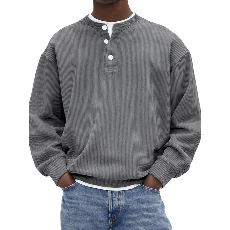 Men's Casual Corduroy Long Sleeve Henley Top
