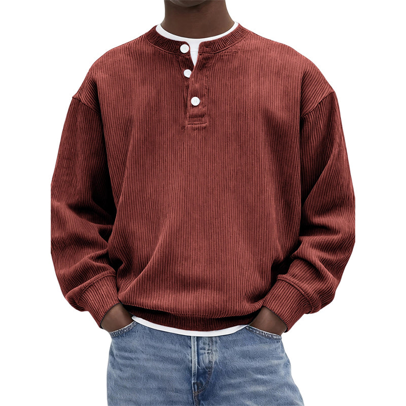 Men's Casual Corduroy Long Sleeve Henley Top