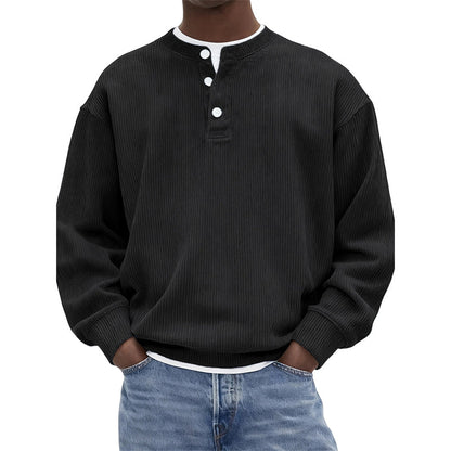 Men's Casual Corduroy Long Sleeve Henley Top