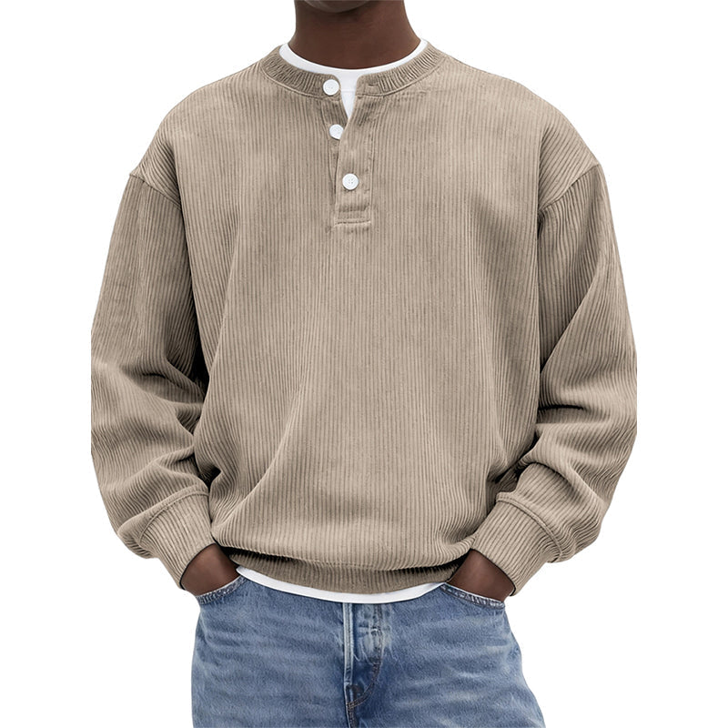 Men's Casual Corduroy Long Sleeve Henley Top
