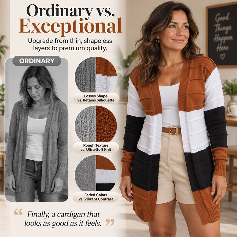 Women's Color-Block Open Front Knit Cardigan Sweater