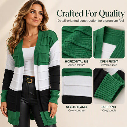 Women's Color-Block Open Front Knit Cardigan Sweater