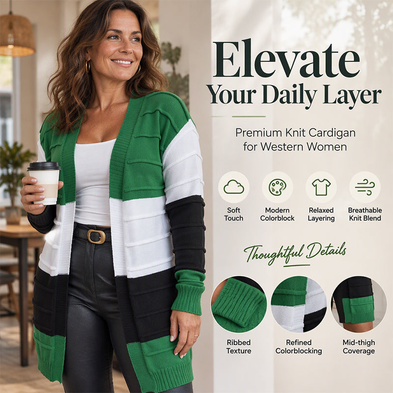 Women's Color-Block Open Front Knit Cardigan Sweater