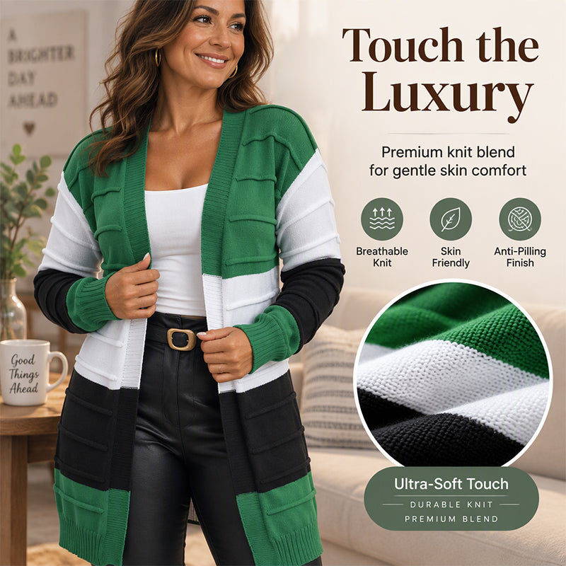 Women's Color-Block Open Front Knit Cardigan Sweater