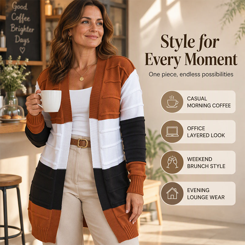 Women's Color-Block Open Front Knit Cardigan Sweater