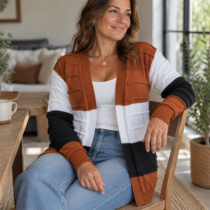 Women's Color-Block Open Front Knit Cardigan Sweater