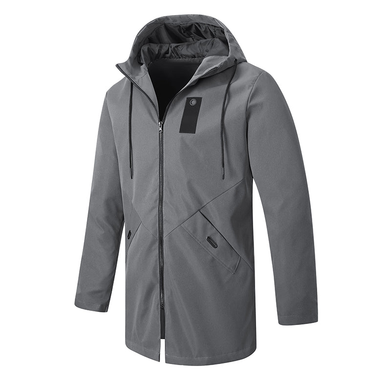 Men's Mid-Length Hooded Windbreaker Trench