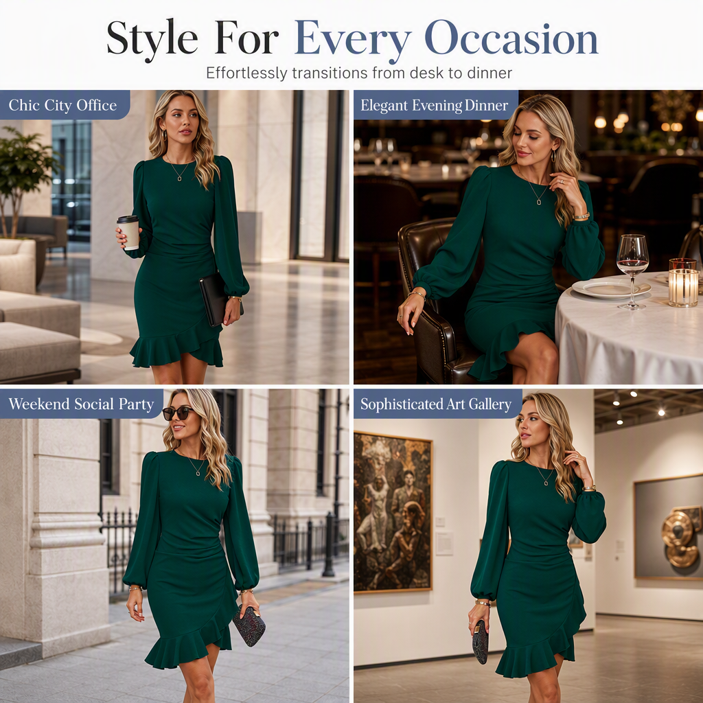 Women's Solid Color Puff Sleeve Bodycon Dress
