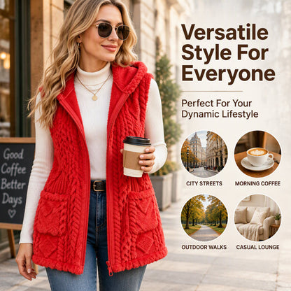 Women's Cozy Double-Sided Fuzzy Hooded Vest