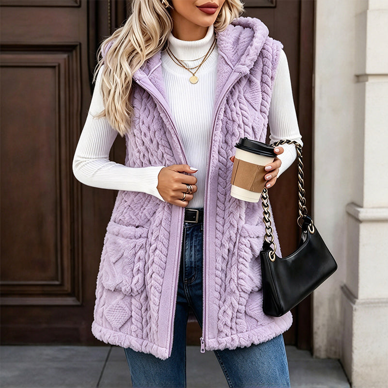 Women's Cozy Double-Sided Fuzzy Hooded Vest