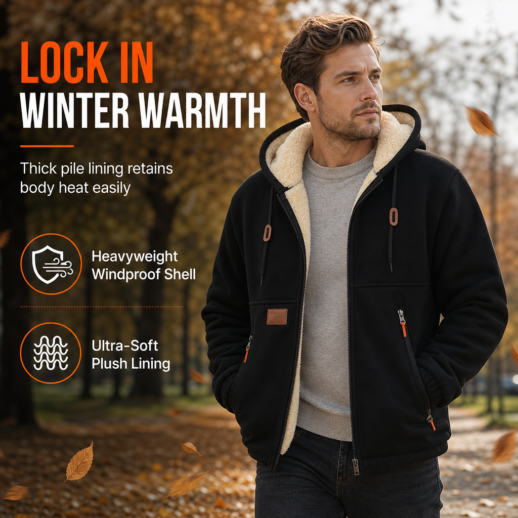 Men's Casual Thick Hooded Zip-Up Sweatshirt